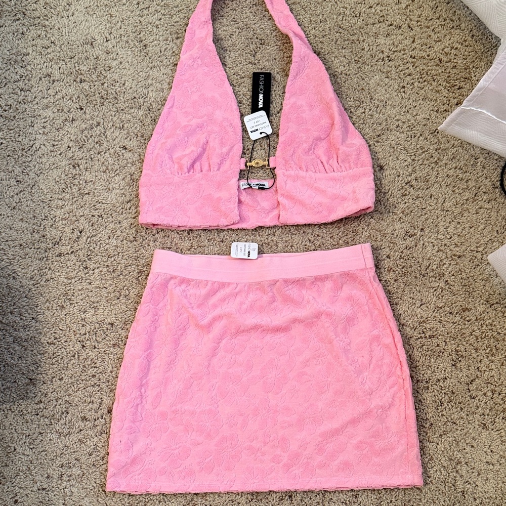 Fashion Nova Pink Lace Skirt Set